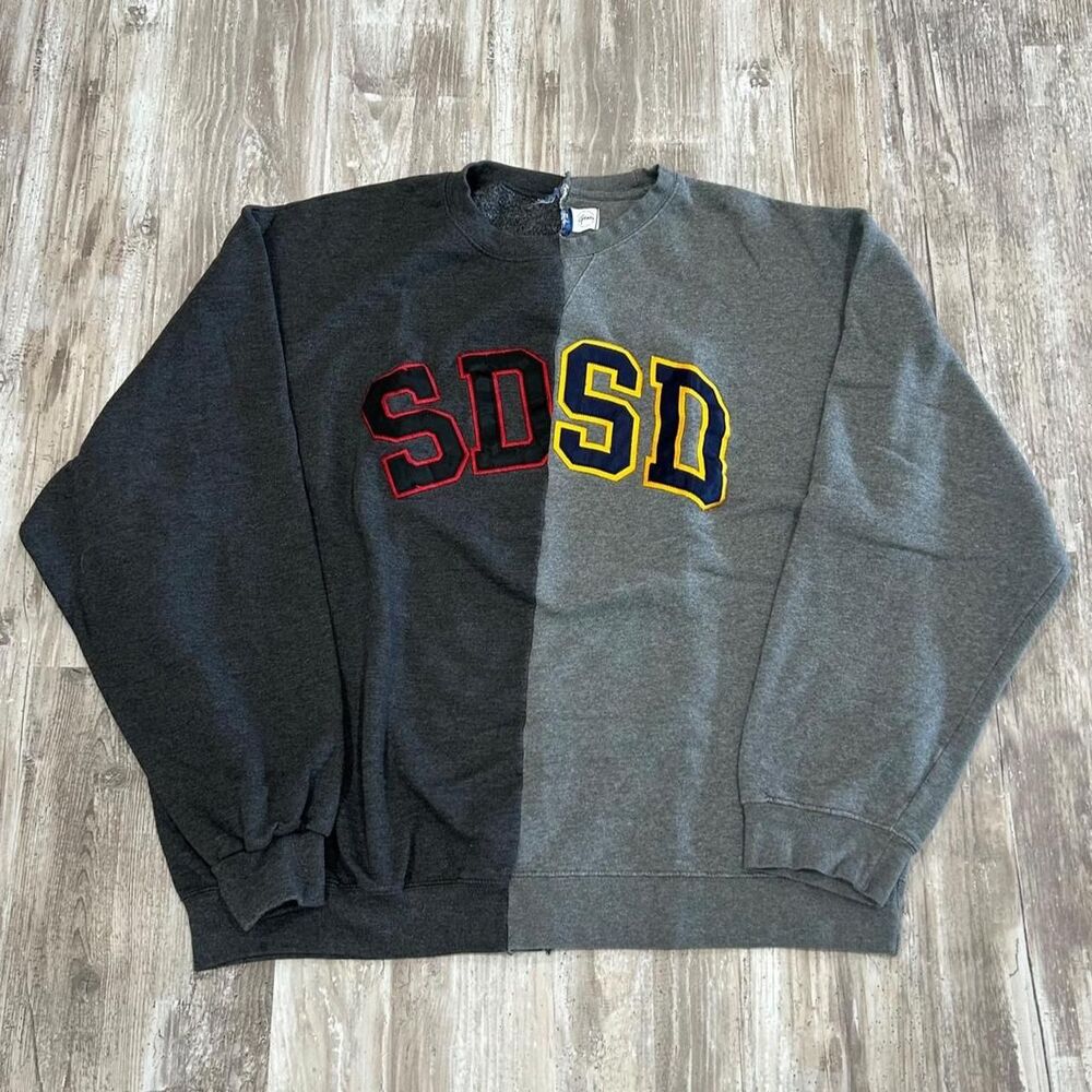 Gear For Sports upcycled/stitched SD preppy college athletic two-tone gray crewn